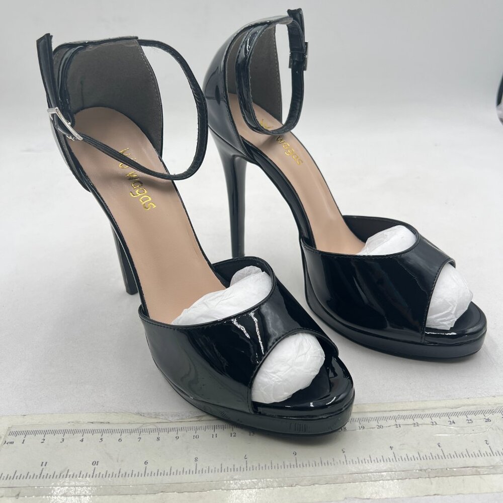 Wo Wagas Black Ankle Strap Sandals Peep Toe Buckle Platform High Heels Shoes - Picture 4 of 8